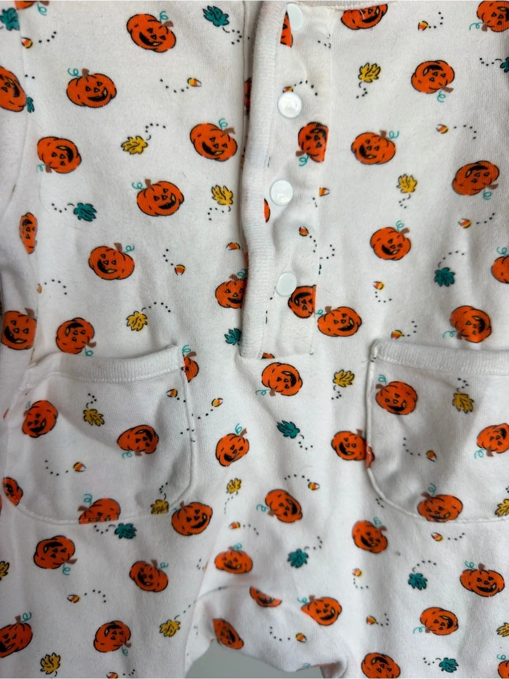Vintage White Pumpkin-Print Baby One-Piece